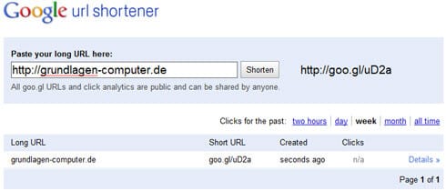 Google URL Shortener Beispiel