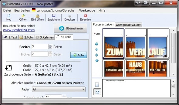Freeware Software Posteriza Poster-Druck
