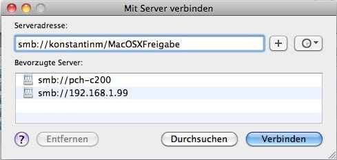 MacOSX auf Windows 7 Ordner zugreifen