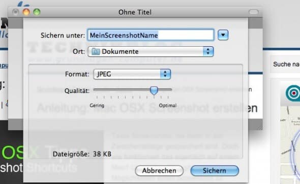 Screenshot speichern unter in MAC OSX