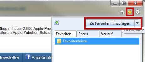 Internet Explorer - zu Favoriten hinzufügen