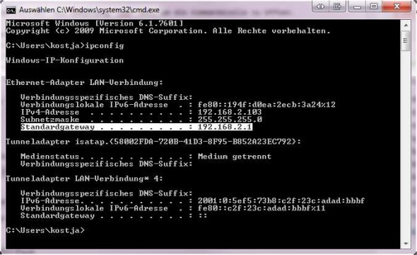 ipconfig zeigt Windows-IP-Konfiguration an