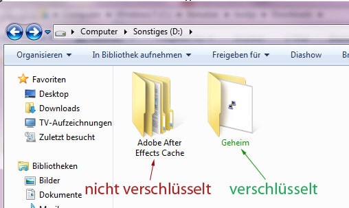 verschlüsselter Ordner in Windows 7